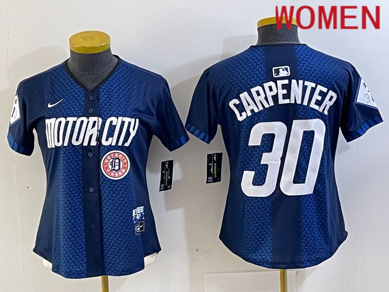 Women Detroit Tigers 30 Carpenter Blue City Edition Nike 2024 MLB Jersey style 4